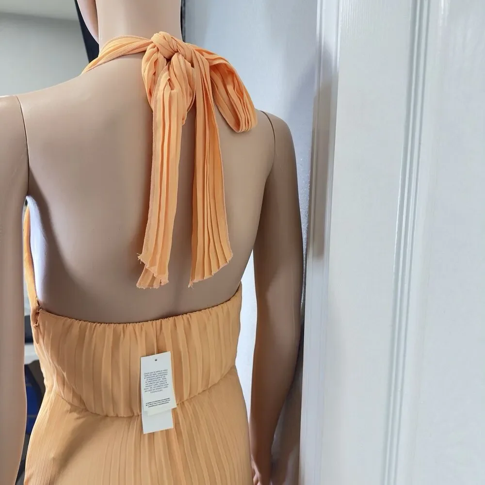 NWT Abercrombie & Fitch Giselle Halter Maxi Dress XS Peach Pleated Formal